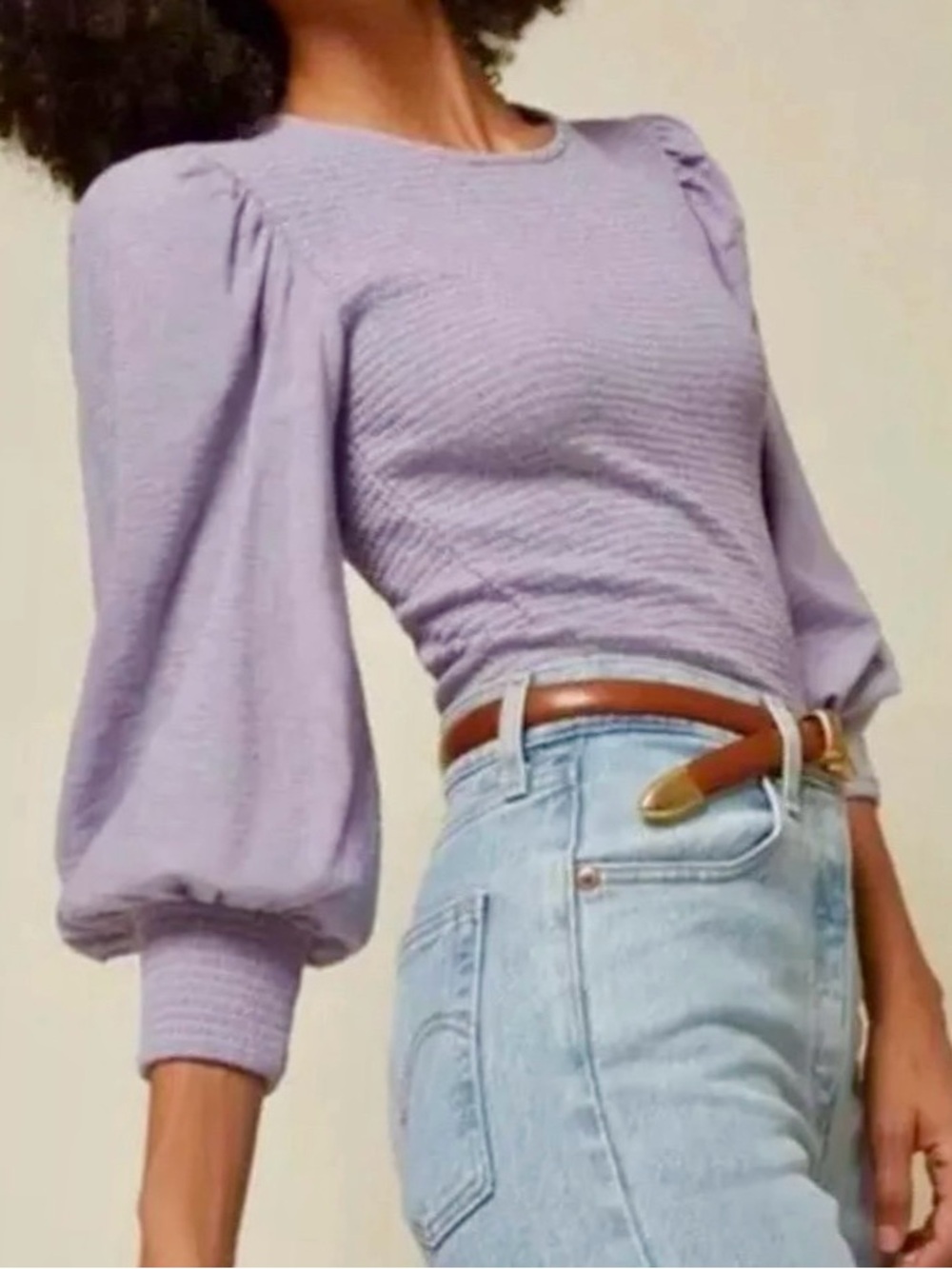 Nation LTD Lavender Smocked Puff Sleeve Top